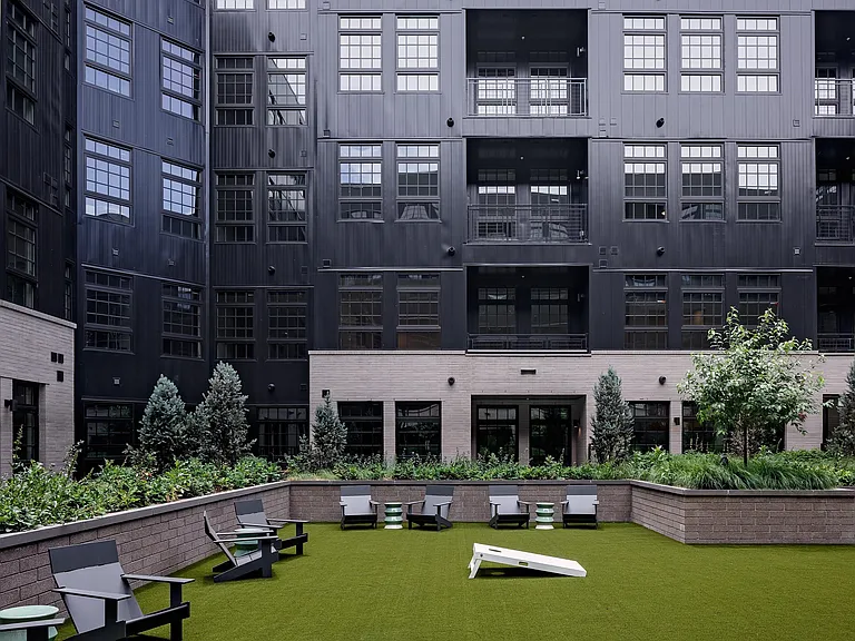 Enjoy the outdoors with lawn games and evening lighting