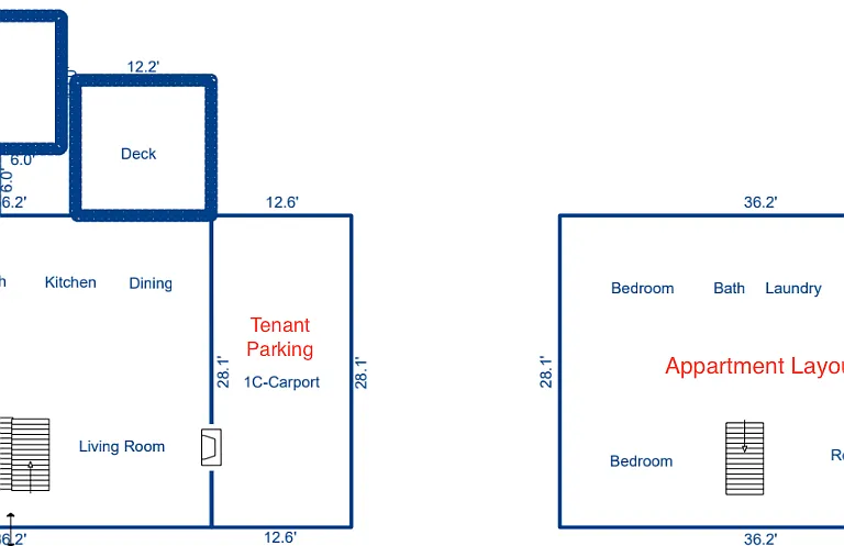 layout of apartment space and outdoor space.