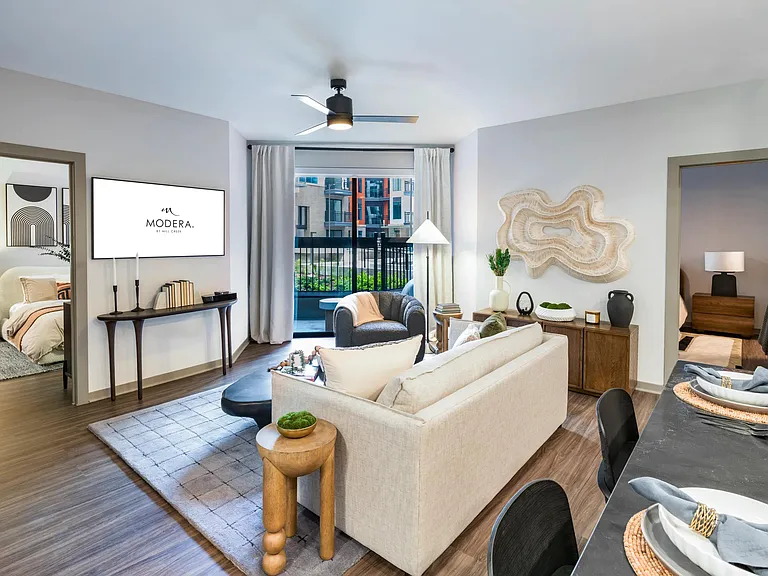 Light-filled and spacious living areas - select homes offer access to a private balcony and views of the community courtyard.