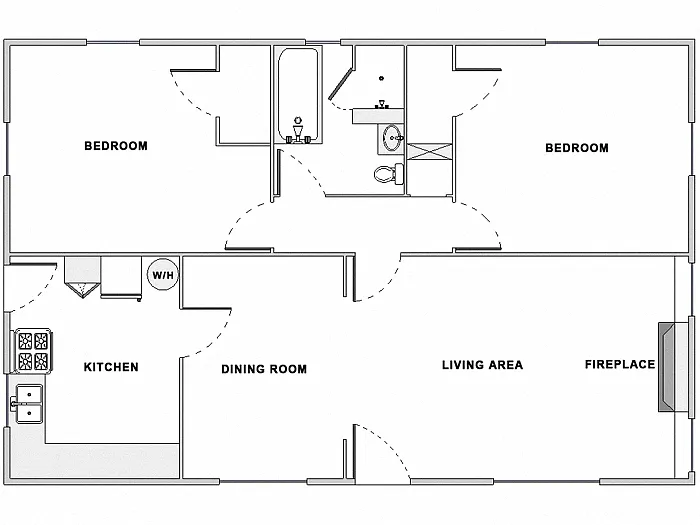Floor plan 2 Bed / 1 Bath: Type D