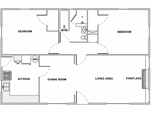 Floor plan 2 Bed / 1 Bath: Type D