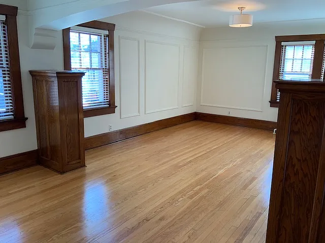 Looking from the dining space to living room