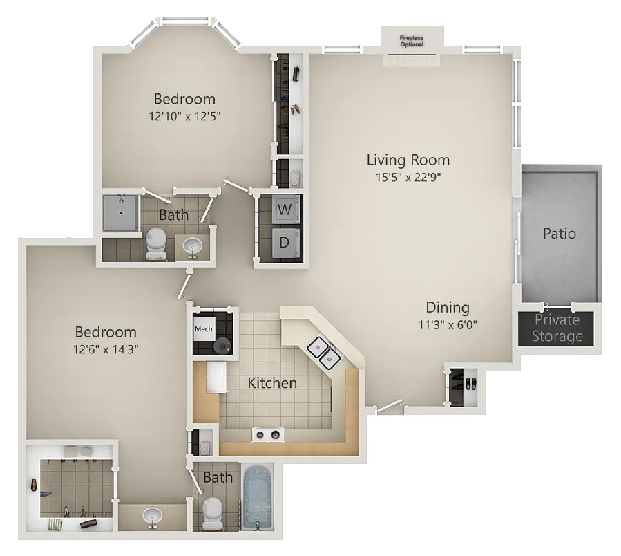 Floor plan 2 Bedroom -Large