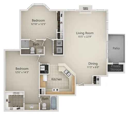 Floor plan 2 Bedroom -Large