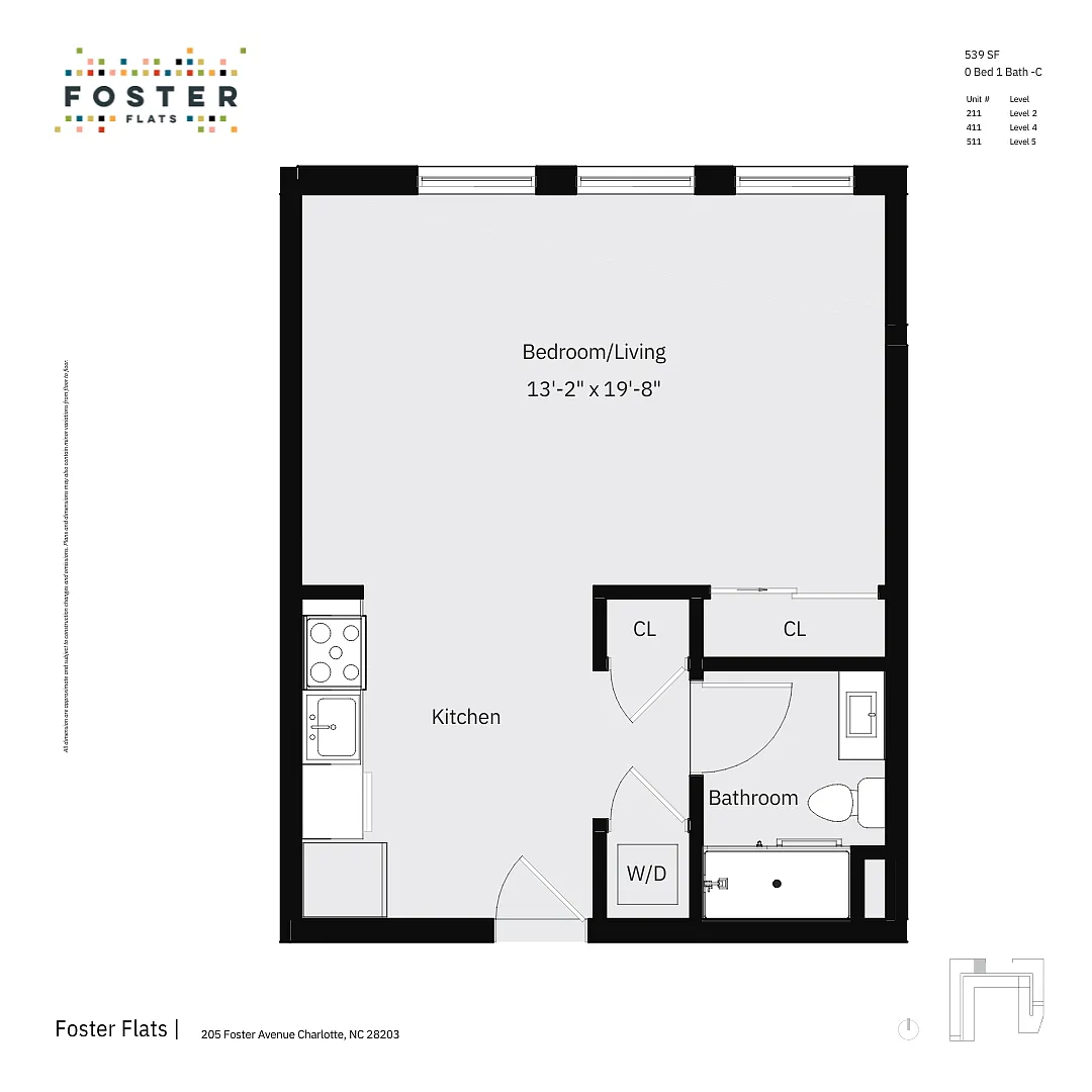 Floor plan 0 Bed 1 Bath - C Furnished
