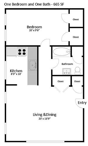 Floor plan 1BR/1BA