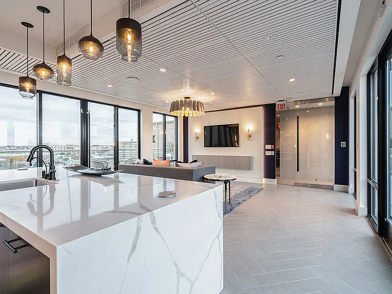 Rooftop clubhouse with beautiful city views and a full kitchen