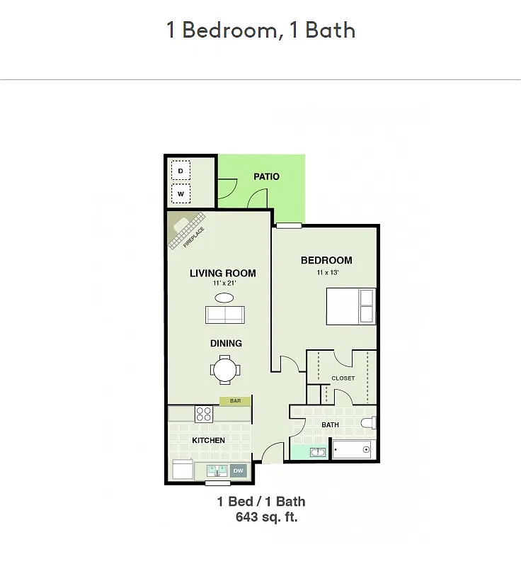 Floor plan 1 Bedroom, 1 Bath
