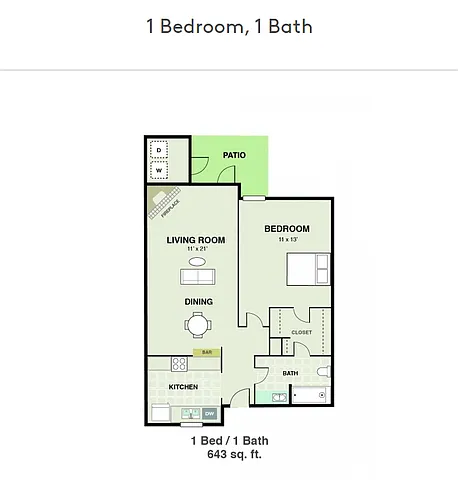 Floor plan 1 Bedroom, 1 Bath