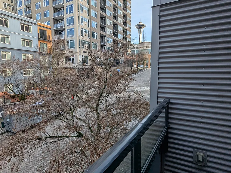 Standing on your balcony looking east towards the space needle.