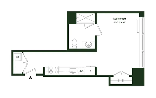 Floor plan Residence 08 - South: Studio 1BA