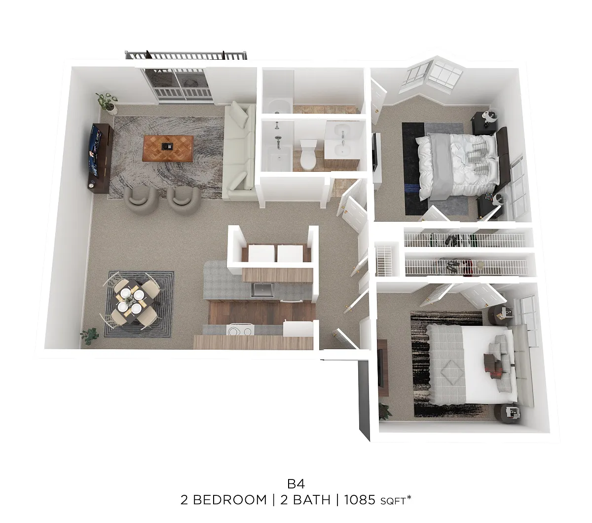 Floor plan Two Bed Two Bath 1085 Sqft