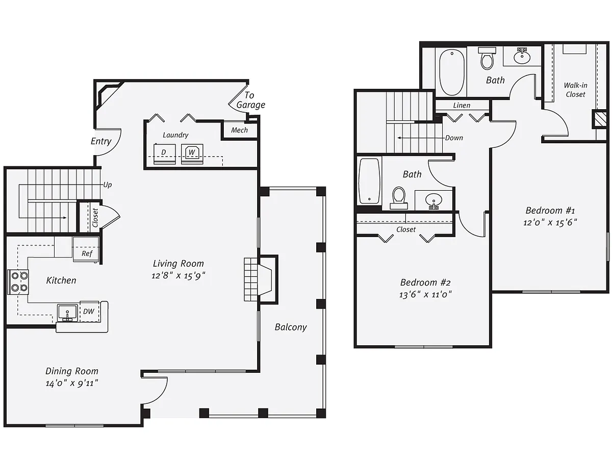 Floor plan 2 Bed/2 Bath-The Couples TH Garage