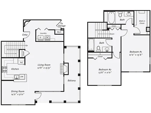 Floor plan 2 Bed/2 Bath-The Couples TH Garage