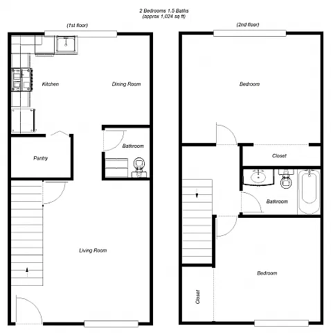 Floor plan 2-Bedrooms, 1.5-Bathroom Townhouse