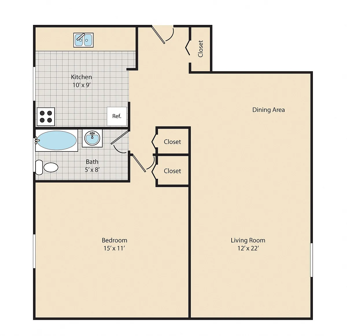 Floor plan 1 Bed / 1 Bath A2