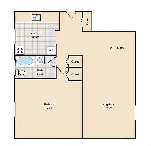 Floor plan 1 Bed / 1 Bath A2