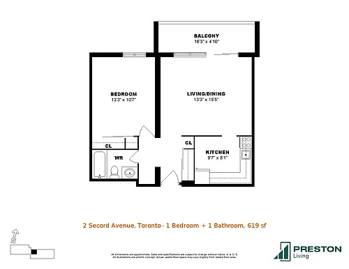 Floor plan 1 Bedroom 1 Bed 1 Bath 2