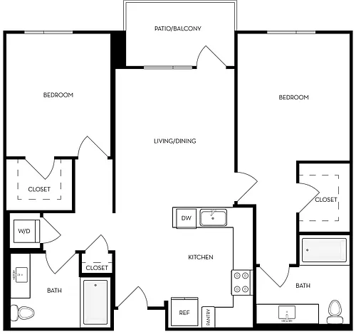 Floor plan B1 - 2BR 2BA Flat