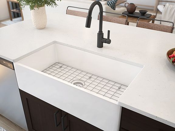 Apron front sink in kitchen