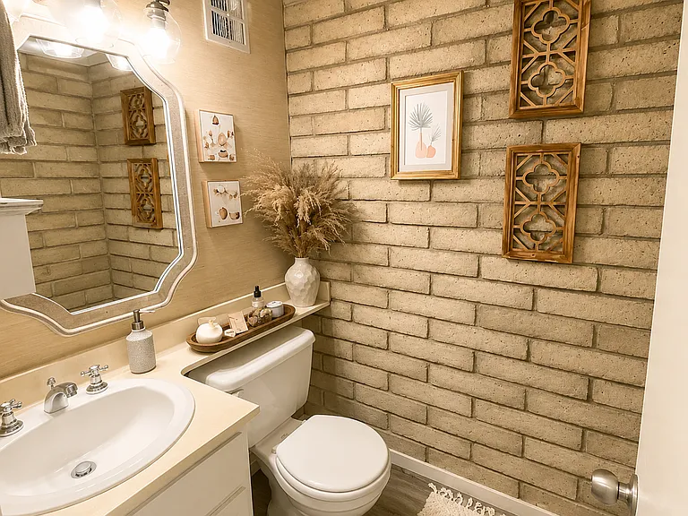 1st-floor bathroom, newly installed toilet.