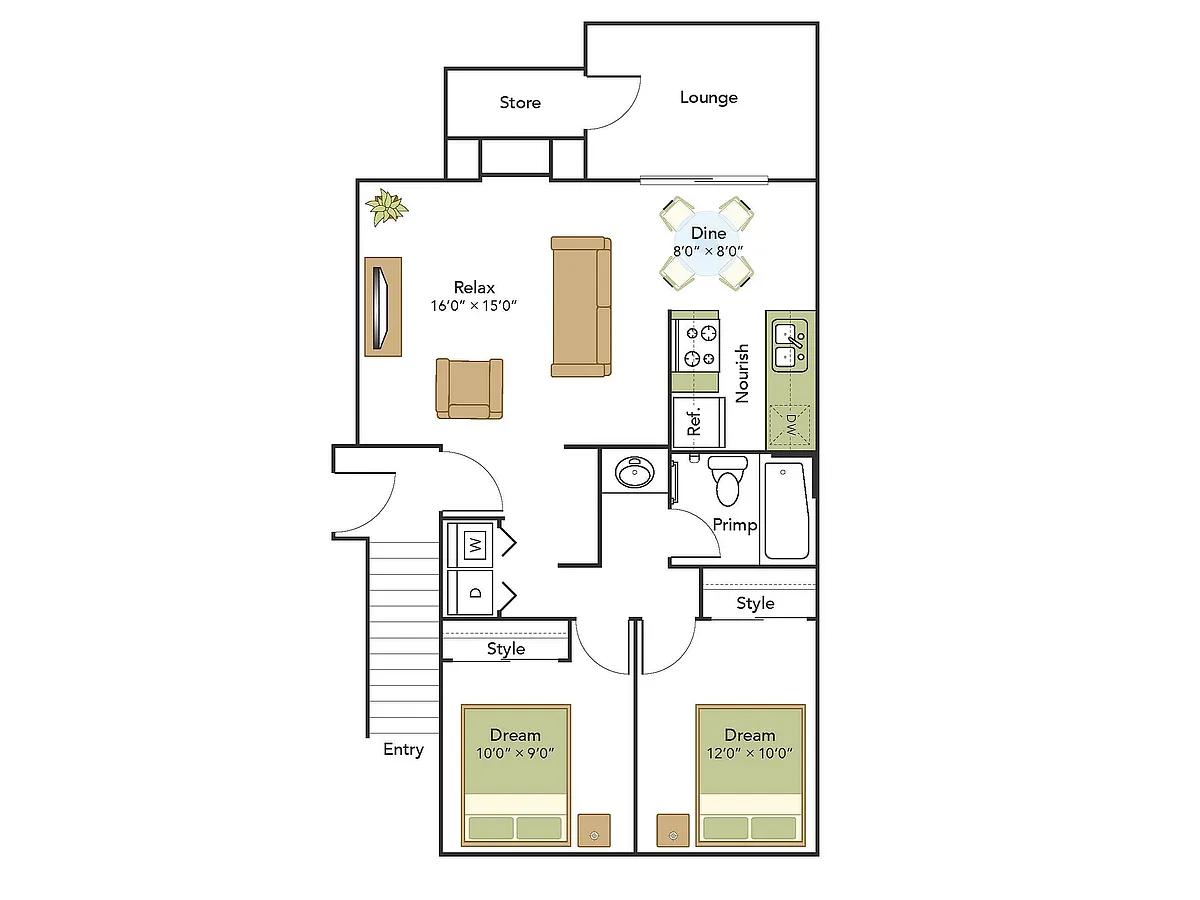 Floor plan 2 Bed, 1 Bath C Upgraded