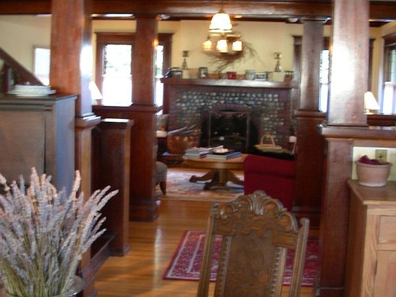 View from dining room across entry into living room