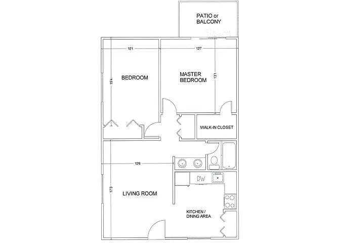 Floor plan TWO BEDROOM/ONE BATH - CARRIAGE HILL