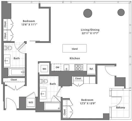 Floor plan 2 Bed - 2 Bath | B03B
