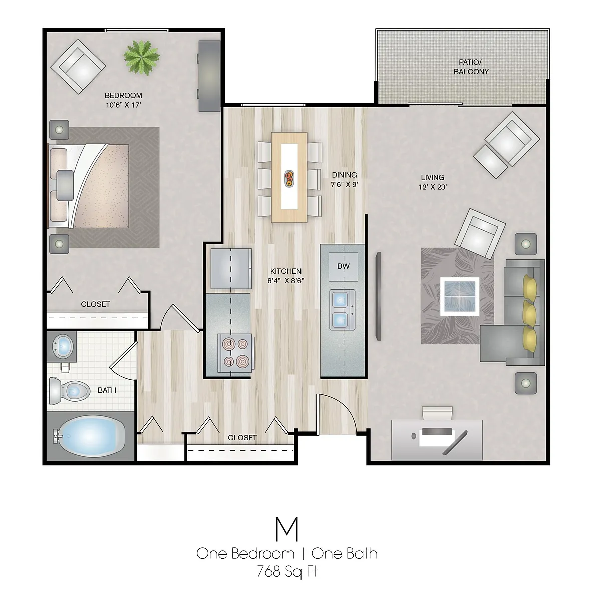 Floor plan 1 Bedroom M