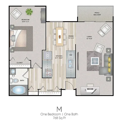 Floor plan 1 Bedroom M