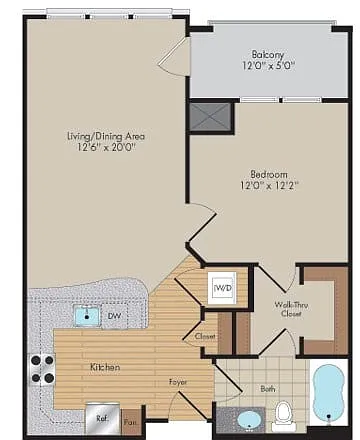 Floor plan 1 Bed/1 Bath-A4-Asbury