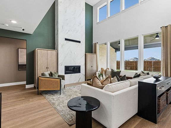Optional fireplace shown in gathering room