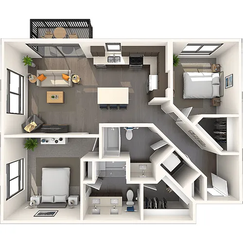 Floor plan Traditional 2x2 1021-1078 SF