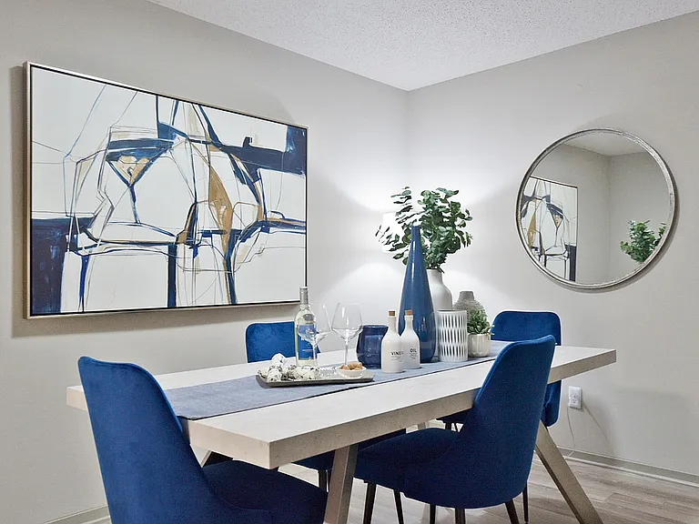 Dining area with hardwood-style flooring