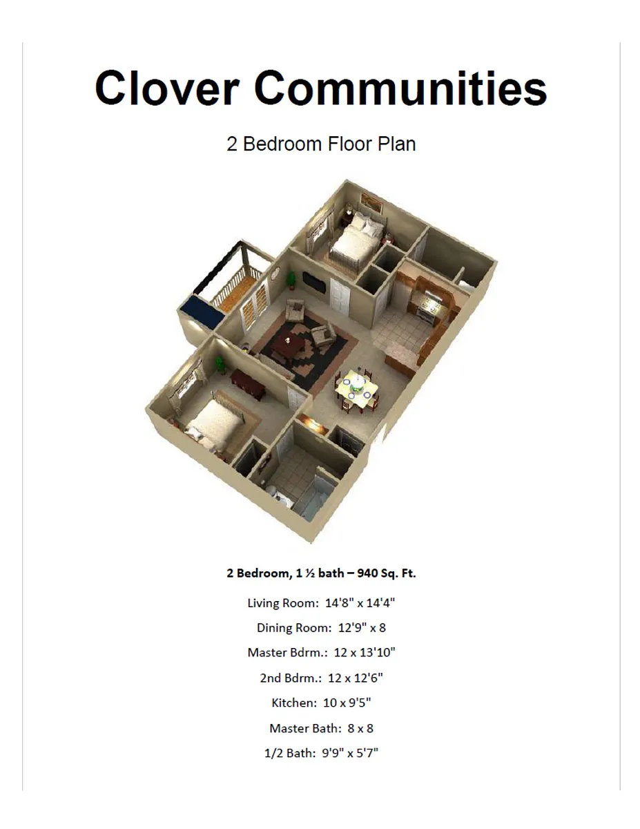 Floor plan Two Bedroom One and a Half Bathroom