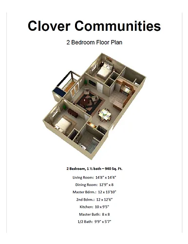 Floor plan Two Bedroom One and a Half Bathroom
