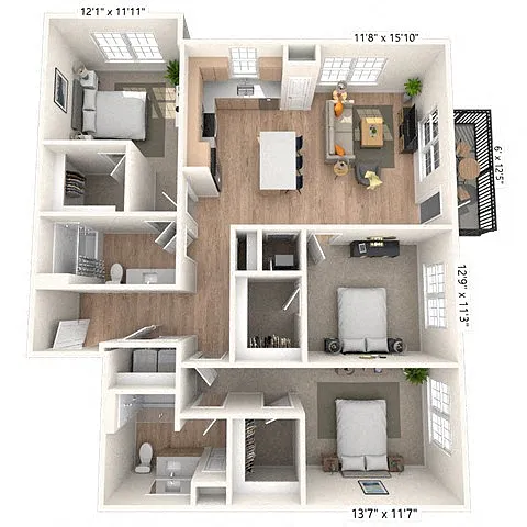 Floor plan C2 3x2 1395 SF