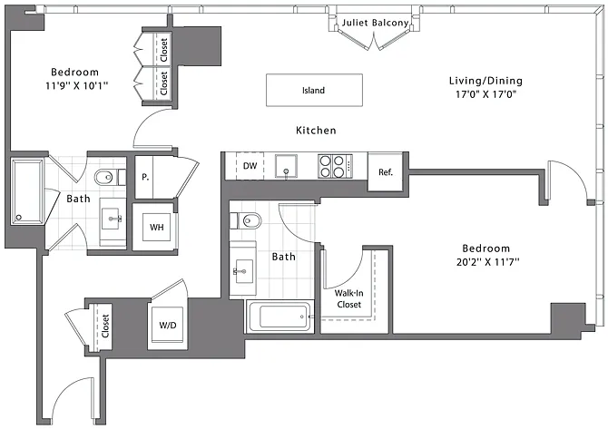 Floor plan 2 Bed - 2 Bath | B01