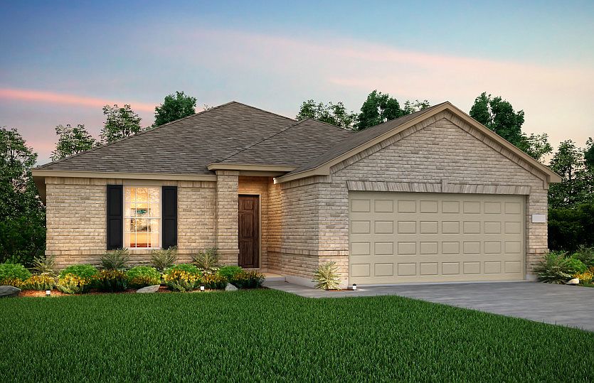 The Eastgate, a one-story home with 2 car garage, shown with Home Exterior O