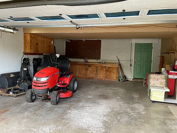 Garage with workbench.
