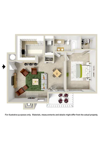 Floor plan 1 Bed 1 Bath - Wood Floors