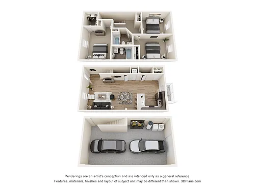Floor plan 3 Bedroom, 2.5BA Townhome with Garage