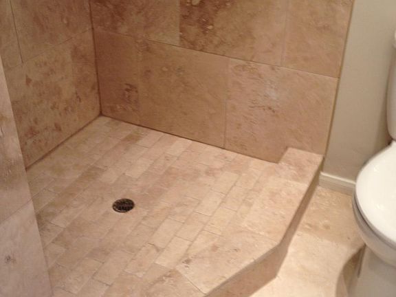 Travertine shower in bath 1