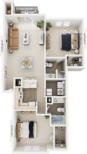 Floor plan Two Bedroom Two Bath