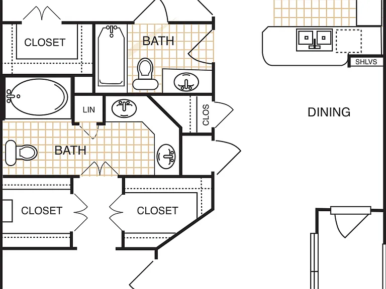 Estates at Memorial Heights - B3 - 2 Beds - 2 Baths - 1259 Sq. ft.