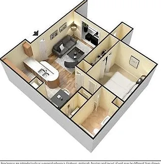 Furnished 3D 1-Bedroom Floor plan Furnished 3D 1-Bedroom Floor plan
