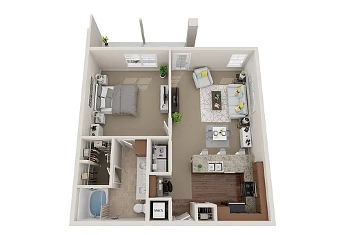 Floor plan 1BR 1BA (910 SF)