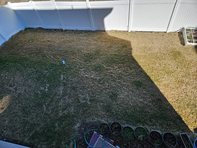 Fully fenced back yard backing up to open space
