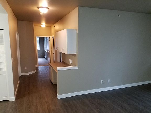 Extra wide hallway and built in desk space